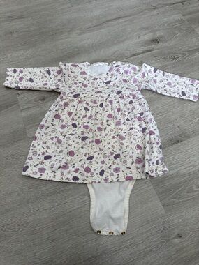 minymo Floral Long Sleeve Baby Bodysuit Dress in Cream and Purple